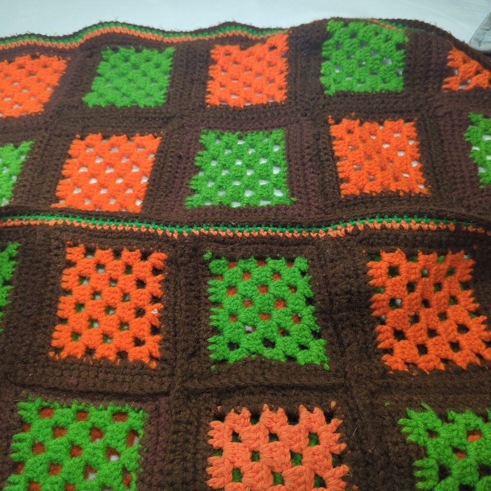 Vintage Handmade Crochet Brown GRANNY SQUARES Afghan Coverlet Throw Blanket‎ - Picture 6 of 6